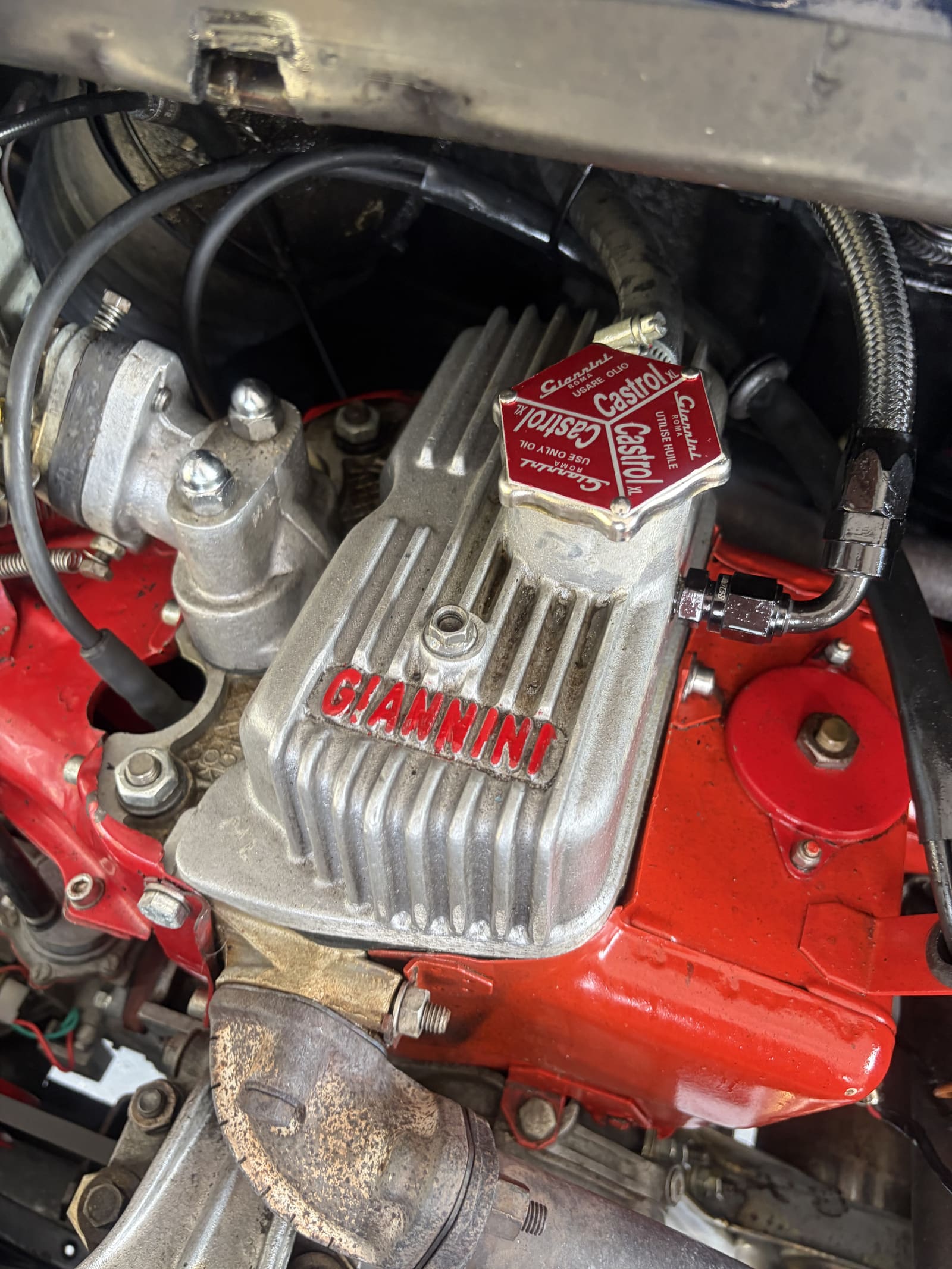Close-up of a classic Giannini engine cover